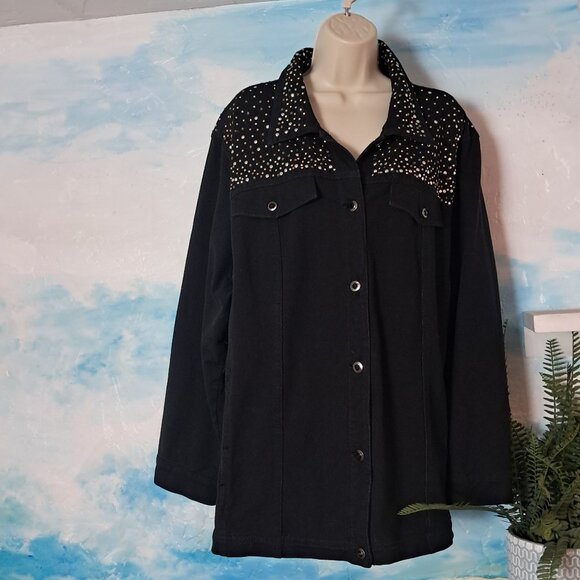 Dream Jeannes size 3X stretchy black denim jacket, LIKE NEW CONDITION - Picture 1 of 6